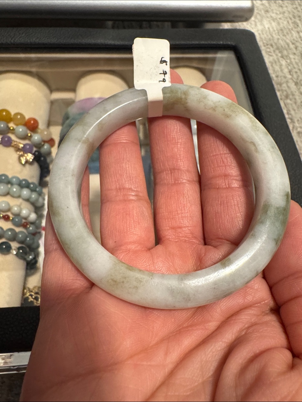Jadeite Green and White Bangle Bracelet